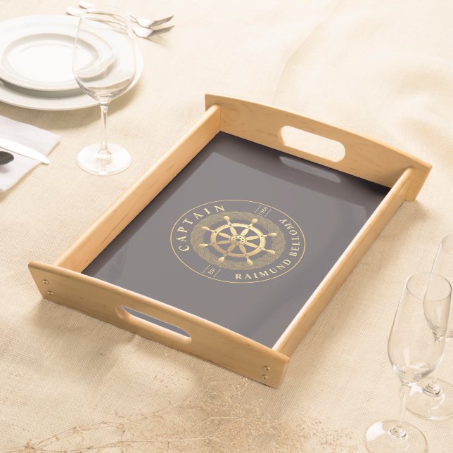 Gold Ship Wheel Helm Serving Tray (Front)