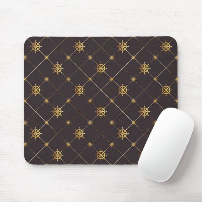 Gold Ship Wheel Mouse Pad (With Mouse)