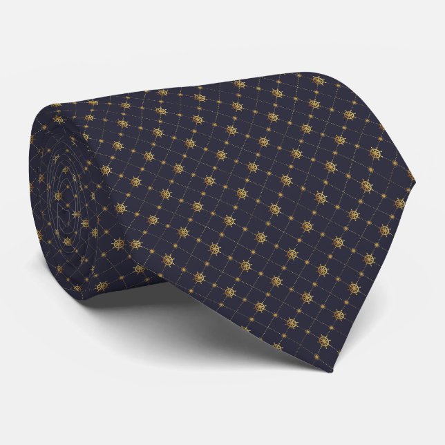 Gold Ship Wheel Neck Tie (Rolled)
