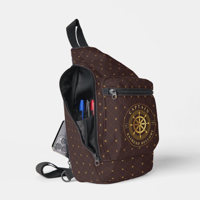 Gold Ship Wheel Sling Bag (Open)