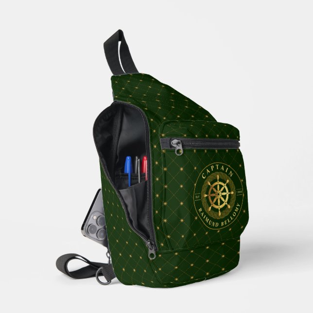 Gold Ship Wheel Sling Bag (Open)