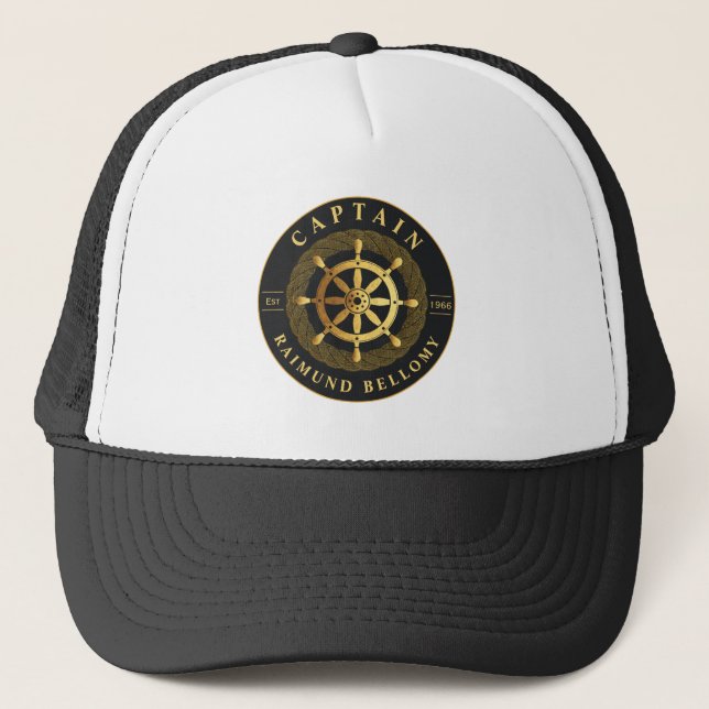 Gold Ship Wheel  Trucker Hat (Front)