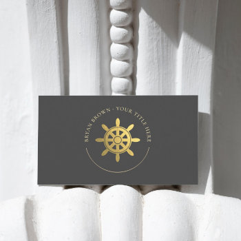 Gold Ships Wheel Logo Business Card by istanbuldesign at Zazzle