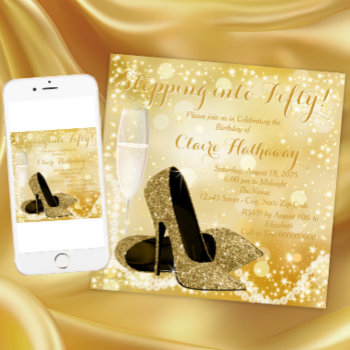 Gold Shoe Any Number Stepping Into Birthday Party Invitation by Pure_Elegance at Zazzle