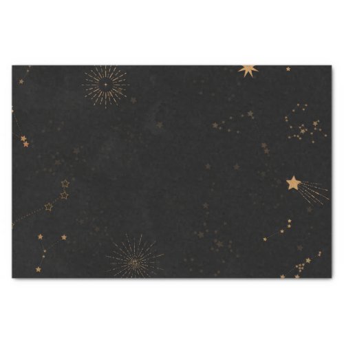 Gold shooting star sunburst night sky decoupage  tissue paper