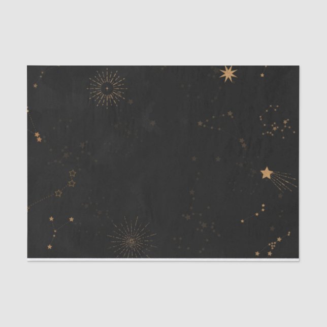 Gold shooting star sunburst night sky decoupage  tissue paper (Front)