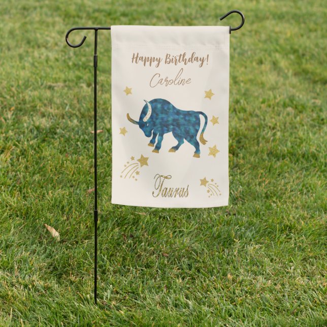 Gold Shooting Stars & Taurus Birthday Garden Flag (In SItu)
