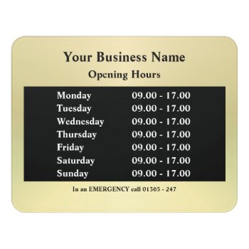Gold Shop Business Opening Hours Times Door Sign by customizedgifts at Zazzle