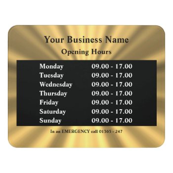 Gold Shop Business Opening Hours Times Door Sign by customizedgifts at Zazzle