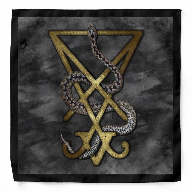Gold Sigil of Lucifer with Snake Altar Cloth Bandana (Front)