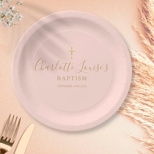 Gold Signature Baptism Christening Blush Pink Pape Paper Plates