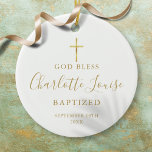 Gold Signature Girl Boy Baptism Christening Ceramic Ornament<br><div class="desc">Featuring golden script signature name. Personalize with your special baptism or christening information in chic gold lettering. Designed by Thisisnotme©</div>