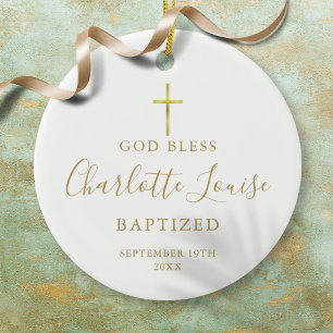 Gold Signature Girl Boy Baptism Christening Ceramic Ornament
