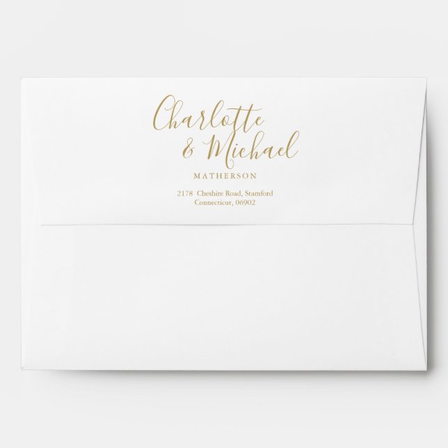 Gold Signature Name Address Hearts Confetti Envelope (Back (Top Flap))