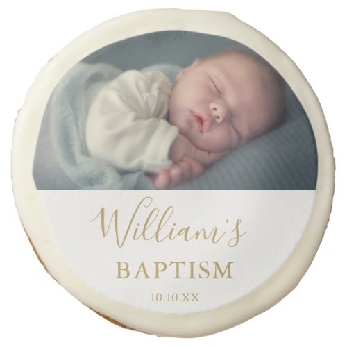 Gold Signature Photo Baptism Christening Favor Sugar Cookie