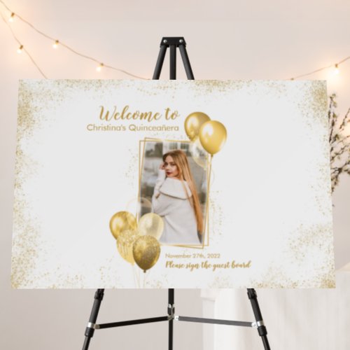 Gold Signature Photo Quinceaera or Sweet 16 Party Foam Board