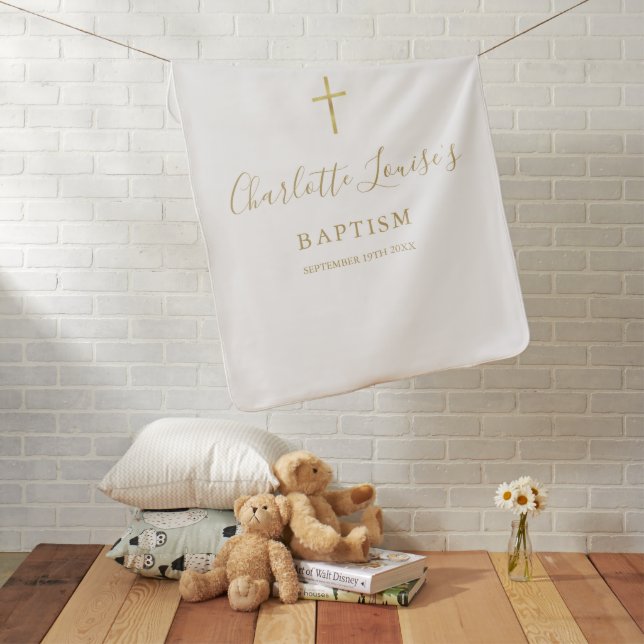 Gold Signature Script Baptism Christening Baby Blanket (In Situ)