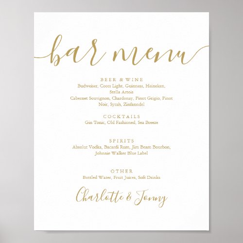 Gold Signature Script Bar Menu Sign