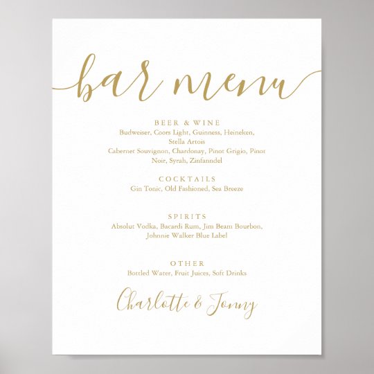 Gold Signature Script Bar Menu Sign | Zazzle.com