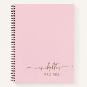 Gold Signature Script Cookbook Blush Pink Recipe Notebook