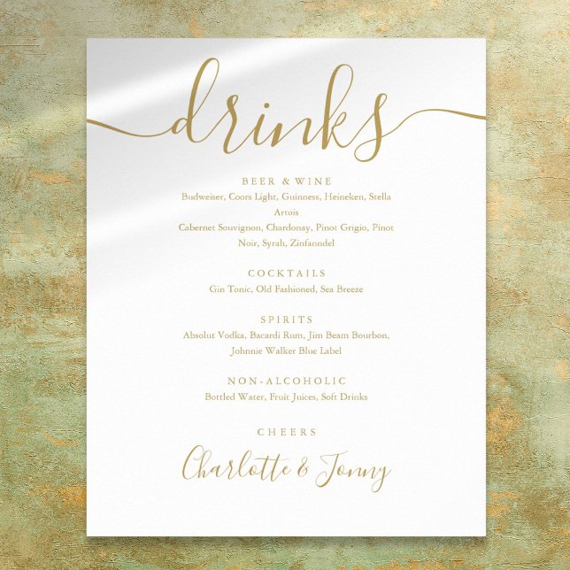 Gold Signature Script Drinks Menu Sign (Gold Signature Script Drinks Menu Sign)
