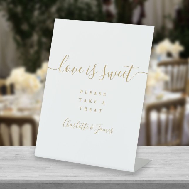 Gold Signature Script Love Is Sweet Favor Pedestal Sign (Creator Uploaded)