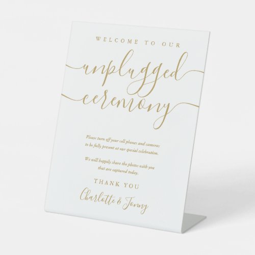 Gold Signature Script Unplugged Wedding Ceremony Pedestal Sign