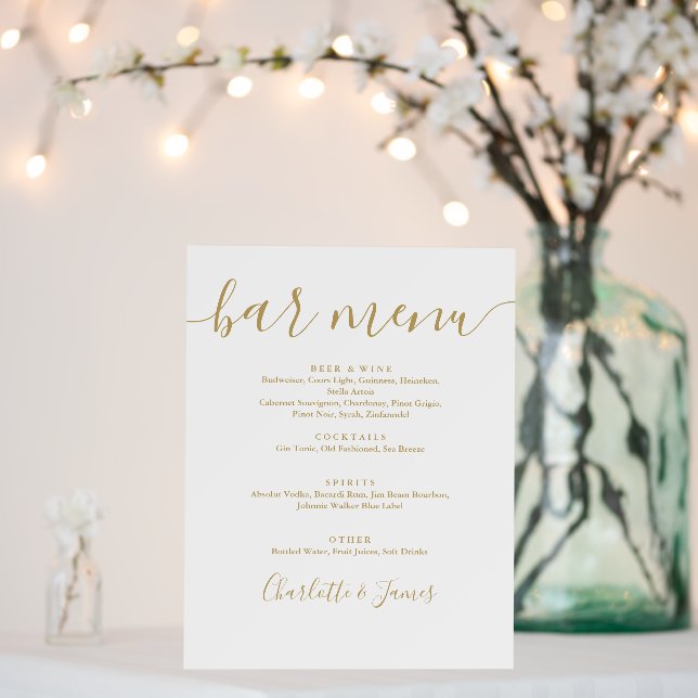 Gold Signature Script Wedding Bar Menu Sign (In Situ (Wedding))