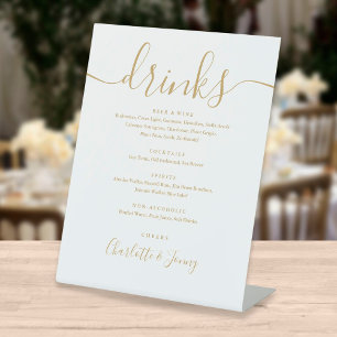 Gold Signature Script Wedding Drinks Menu Pedestal Sign