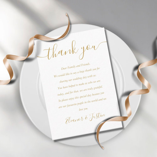 Gold Signature Script Wedding Thank You Place Card