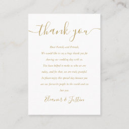 Gold Signature Script Wedding Thank You Place Card | Zazzle