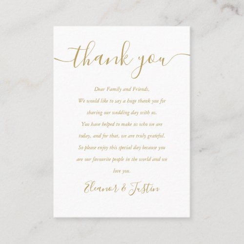 Gold Signature Script Wedding Thank You Place Card