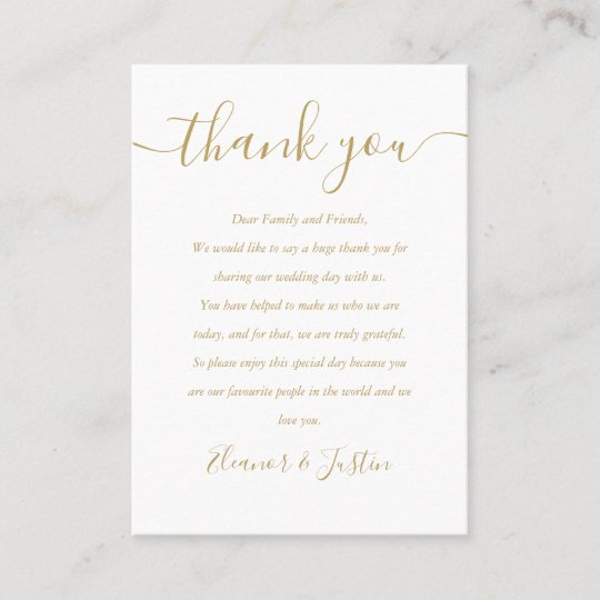 Gold Signature Script Wedding Thank You Place Card | Zazzle.com