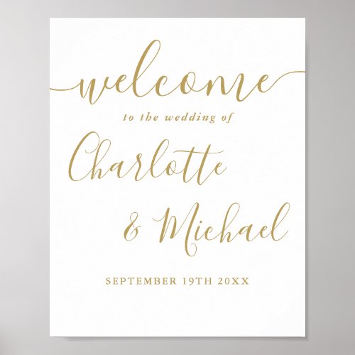Gold Signature Script Wedding Welcome Sign