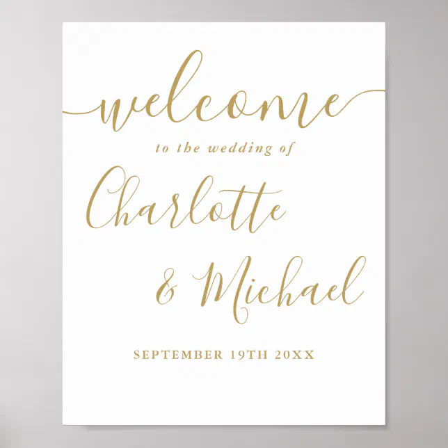 Gold Signature Script Wedding Welcome Sign | Zazzle