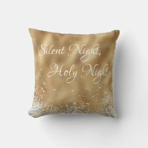 Gold Silent Night, Holy Night Christmas Throw Pillow