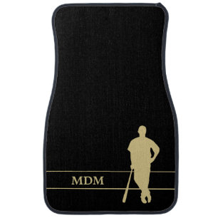 Gold Silhouette Baseball Player Monogram Car Floor Mat