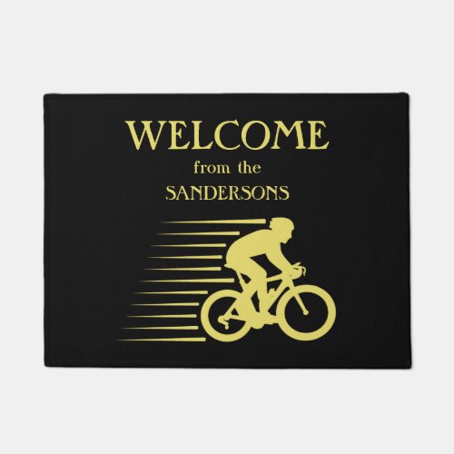 Gold Silhouette Bicyclist Welcome Doormat