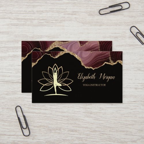  Gold SilhouetteBurgundy AgateYoga Business Card