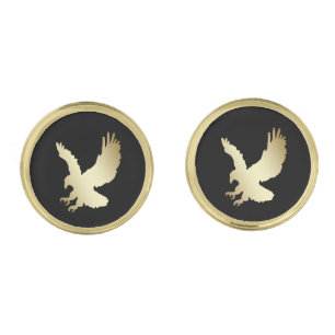 Gold Silhouette Eagle on Black Cufflinks