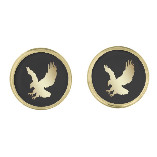 Gold Silhouette Eagle on Black Cufflinks (Front)