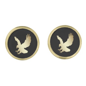 Gold Silhouette Eagle On Black Gold Cufflinks by AvenueCentral at Zazzle