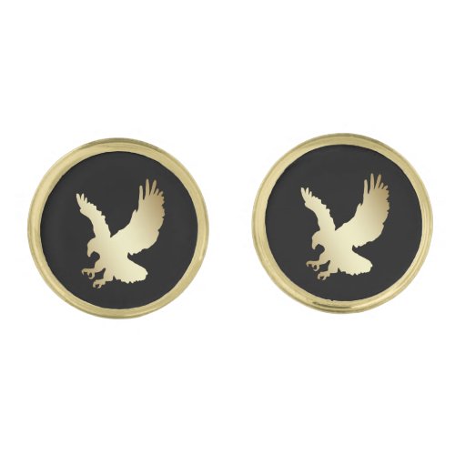 Gold Silhouette Eagle on Black Gold Cufflinks