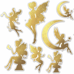 Gold Silhouette Fairies Sticker