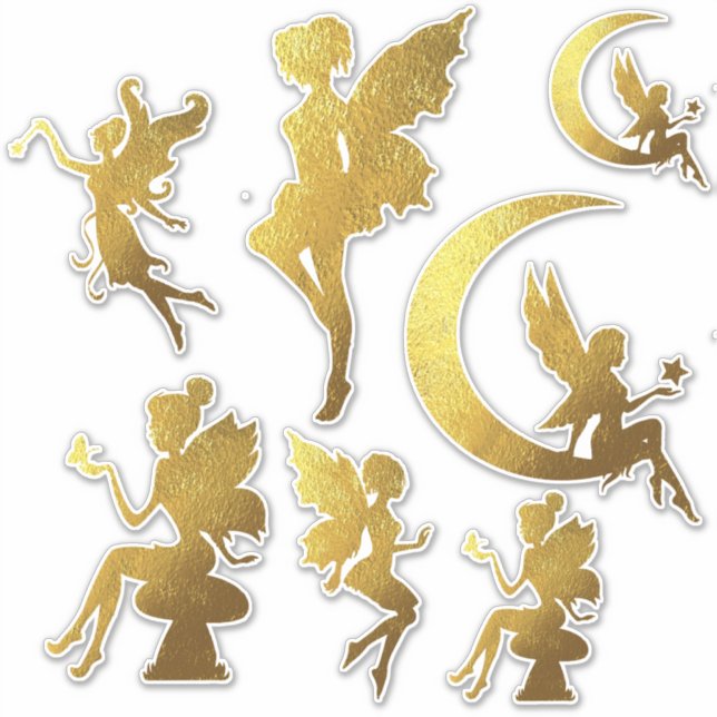 Gold Silhouette Fairies Sticker (Front)