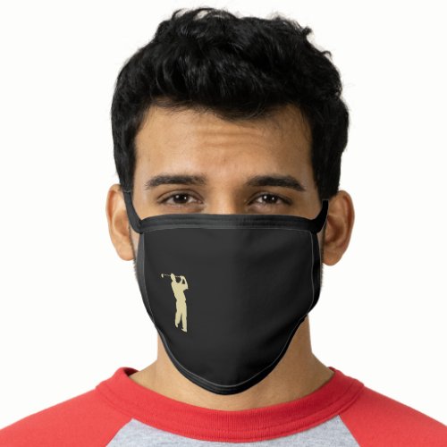 Gold Silhouette Golf Swing on Black Face Mask