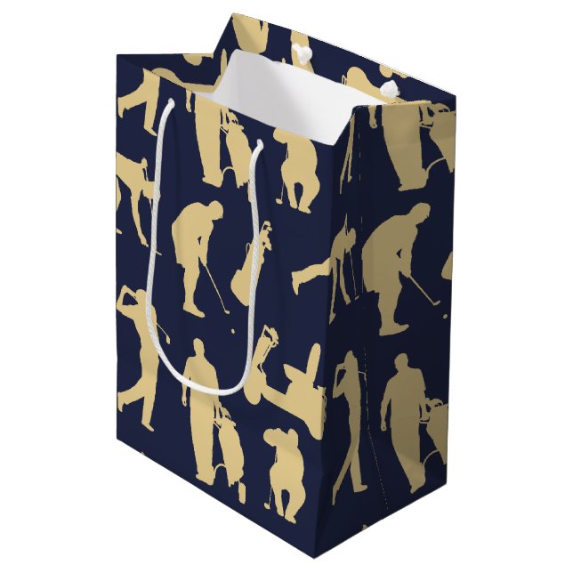 Gold Silhouette Golfer Images Medium Gift Bag (Front Angled)