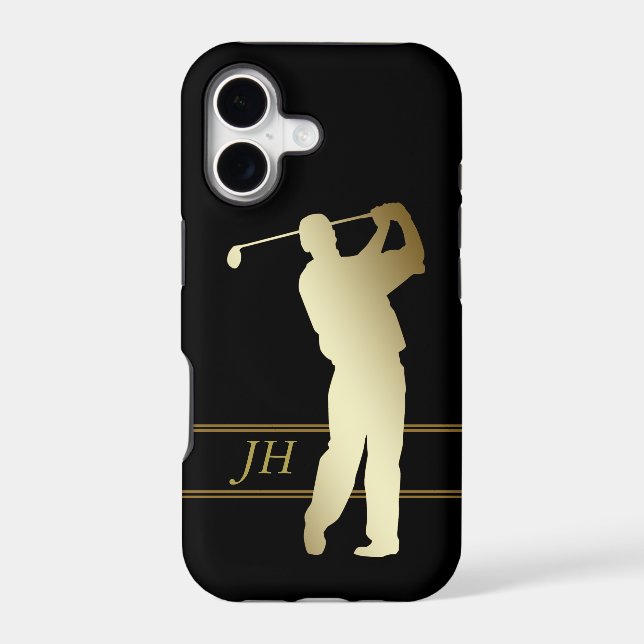 Gold Silhouette Golfer Monogram Case-Mate iPhone Case (Back)
