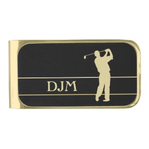 Gold Silhouette Golfer Monogram Finish Money Clip