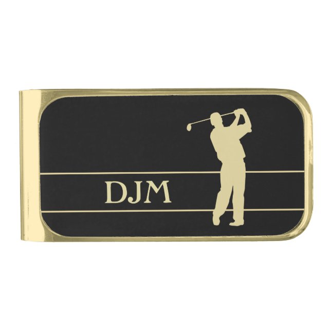 Gold Silhouette Golfer Monogram Finish Money Clip (Front)